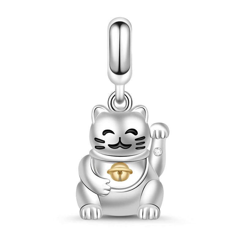 Gnoce "Lucky Cat" S925 Sterling Silver Pendants Charms Gift for Animal Lovers Fit Pandora Bracelet_1