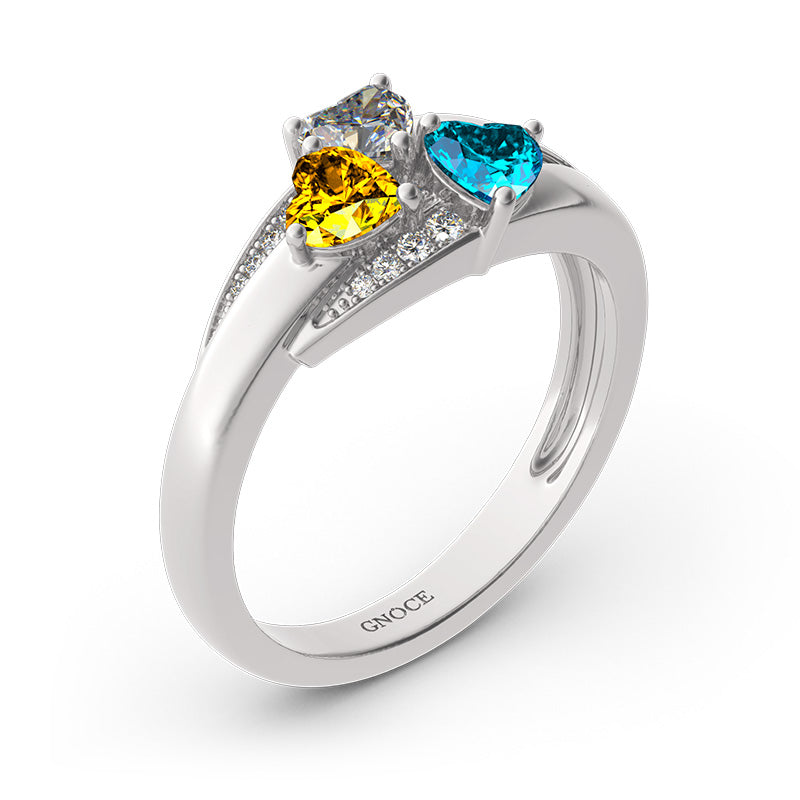 Gnoce "We Are Together" Customized Sterling Silver Heart Cluster Ring with Accent Stones_2