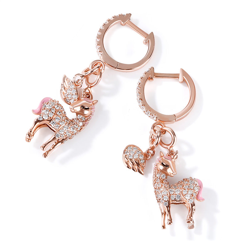 Gnoce "Divine Soul and Spirit" Unicorn 925 Sterling Silver 18K Rose Gold Plated Danglers Earrings_2
