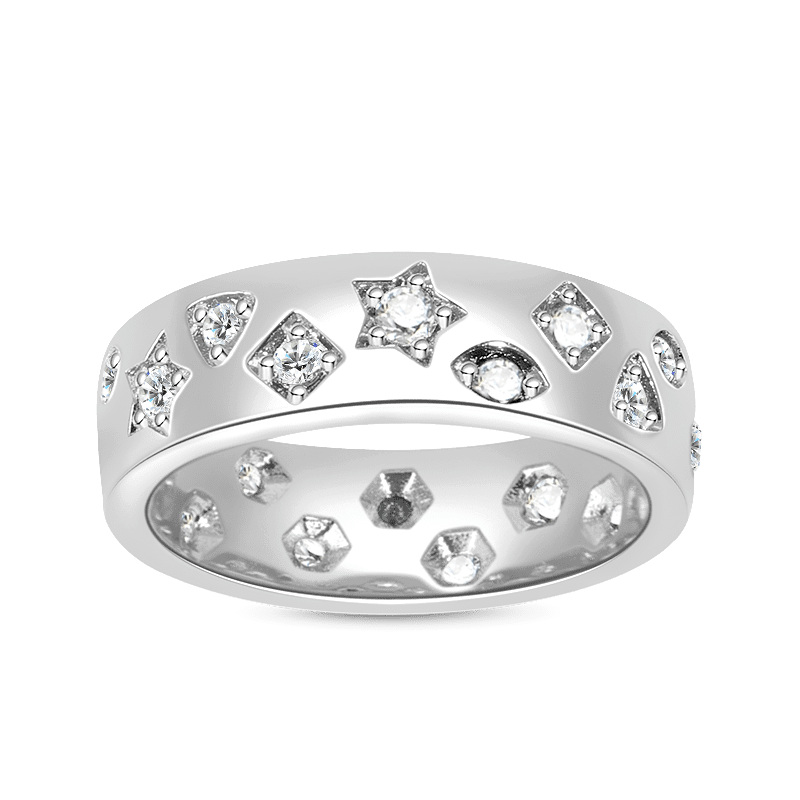 Band Eternity Ring Sterling Silver Geometric engraving with stones._1