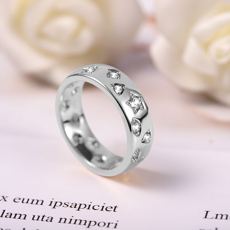 Band Eternity Ring Sterling Silver Geometric engraving with stones._2