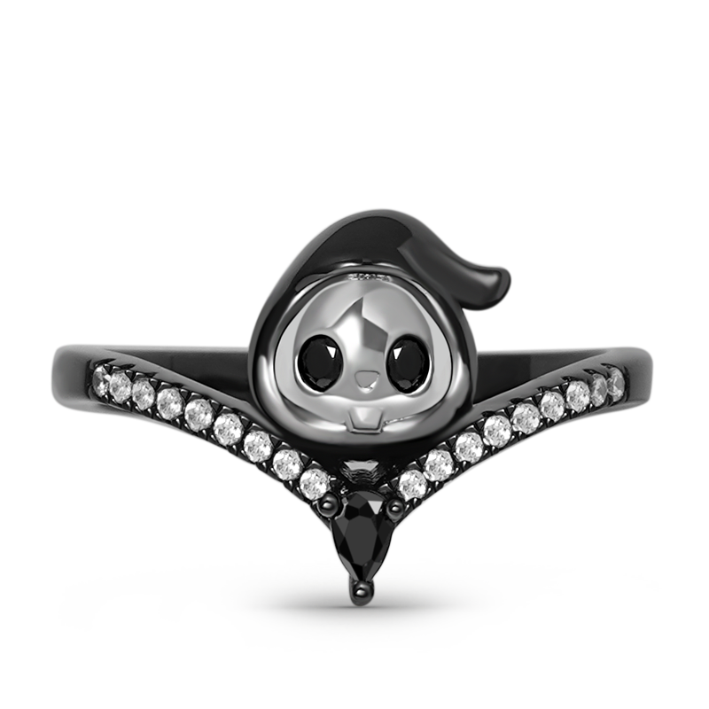 Grim Reaper V Ring Sterling Silver inlaid with Stones_1