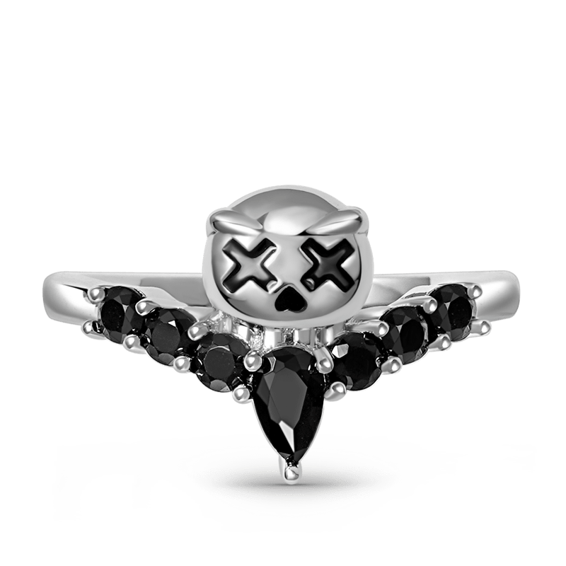 Little Devil V Ring Sterling Silver Inlaid with Black Gemstones_1