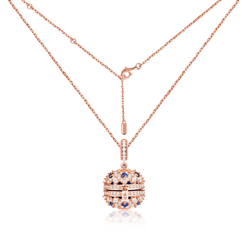 Essential Oil Diffuser Necklace Aromatherapy S925 Sterling Silver Jewelry 18k Rose Gold Plated with Blue Cz_2