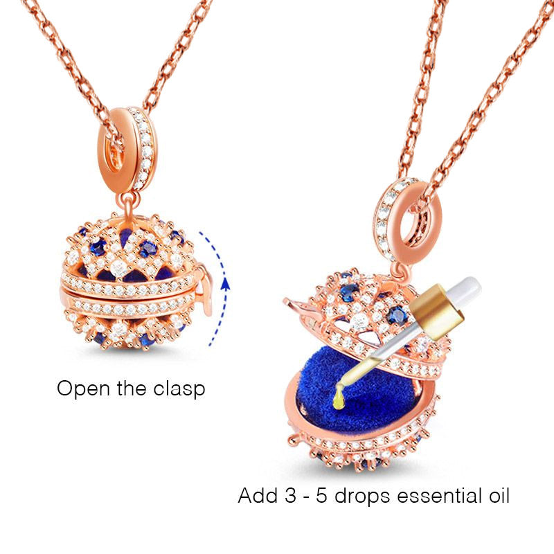 Essential Oil Diffuser Necklace Aromatherapy S925 Sterling Silver Jewelry 18k Rose Gold Plated with Blue Cz_3