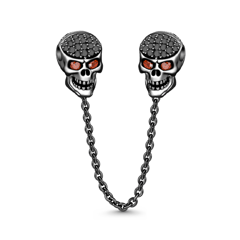 Gnoce  "Mysterious Skull" with Eye-catching Fuchsia Stones  925 Sterling Silver Skull Safety Chain Black_1