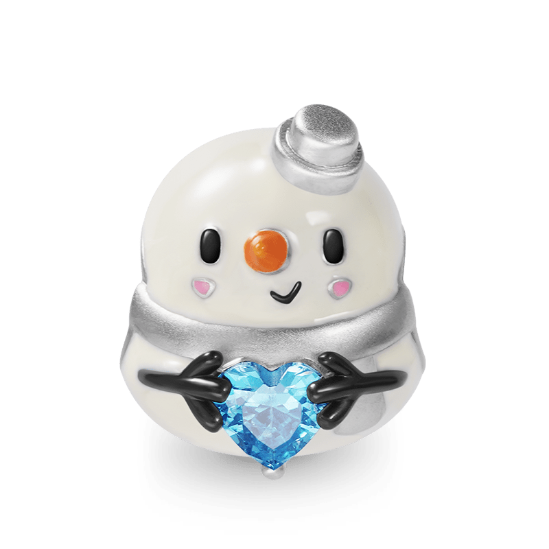 Snowman Embraces Heart Gemstone Charm Bead Sterling Silver_1