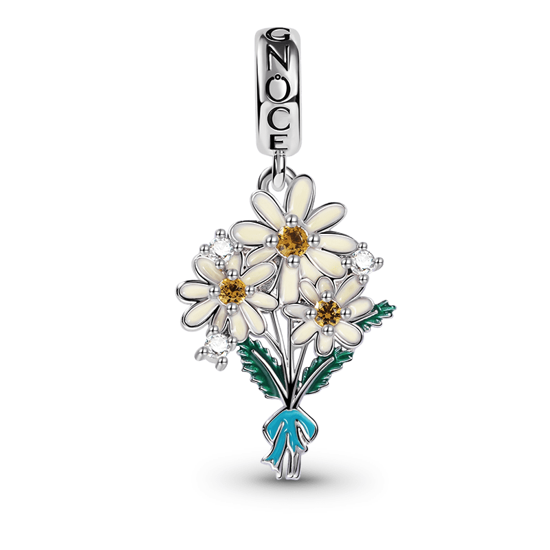 Daisy Flowers Pendant Dangle Charm 925 Sterling Silver_1