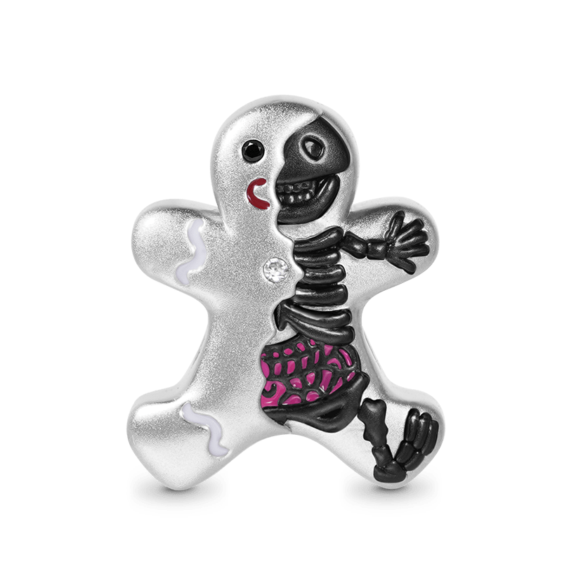 Skeleton Gingerbread Man Charm Bead 925 Sterling Silver Two-tone Plated_1