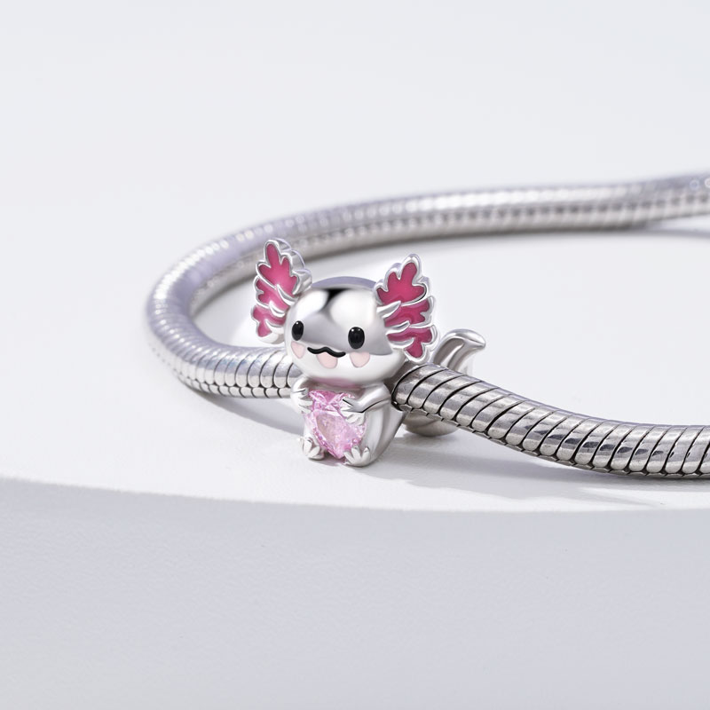 Mexican Axolotl Embraces Heart Gemstone Charm Bead Sterling Silver_3