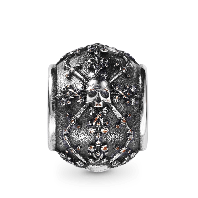 Skull with Swords Men's Vintage Bead S925 Sterling Silver with Gift Copper Black Leather Men's Bracelet Jewelry for Men_2