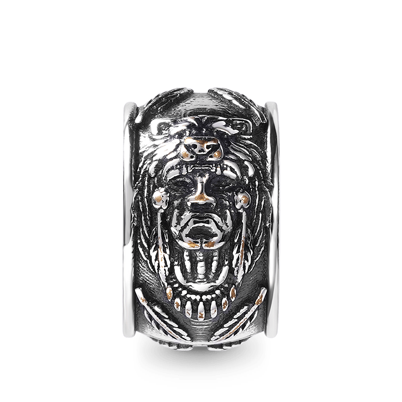 Indian Chiefs Men's Vintage Bead S925 Sterling Silver with Gift Copper Black Leather Men's Bracelet Jewelry for Men_2