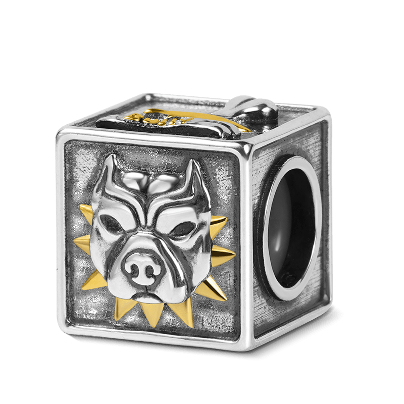 American Bully Pitbull Men's Vintage Bead S925 Sterling Silver with Gift Copper Black Leather Men's Bracelet Jewelry for Men_2