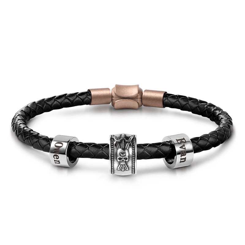Skull Swords Snake Vintage Bead & Customized Classic Beads S925 Sterling Silver with Gift Copper Black Leather Men's Bracelet Jewelry for Men_1