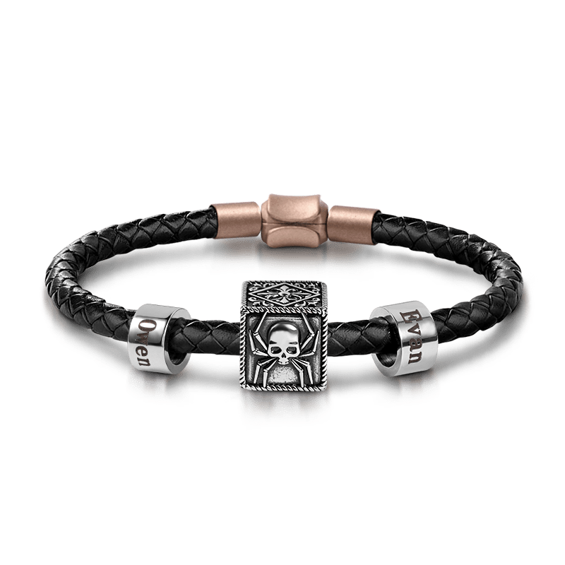 Spider Skull Vintage Bead & Customized Classic Beads S925 Sterling Silver with Gift Copper Black Leather Men's Bracelet Jewelry for Men_1