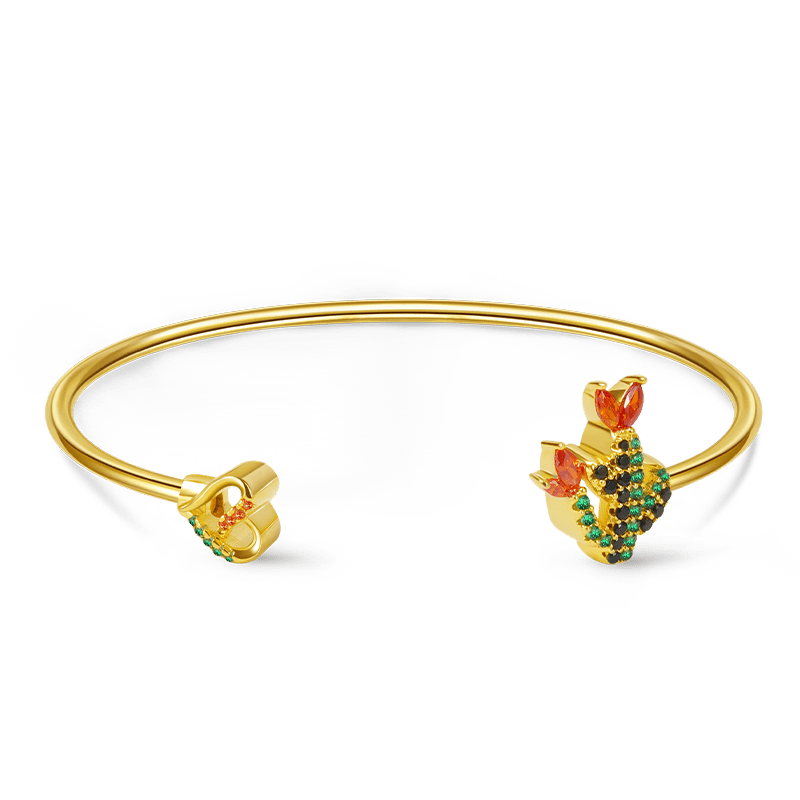 Blooming Cactus Bangle Bracelet 18K Gold Plated Inlaid with Colorful Gemstones_1