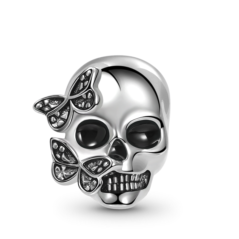Butterfly Skull Charm Bead 925 Sterling Silver_1