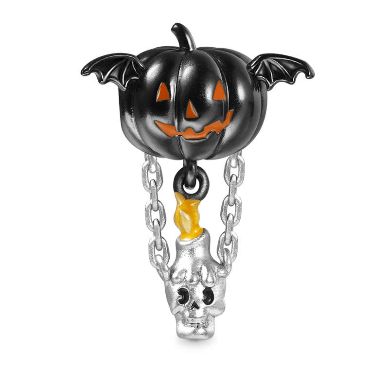 Pumpkin Skull Hot Air Balloon Pendant Dangle Charm 925 Sterling Silver Gift for Halloween_1
