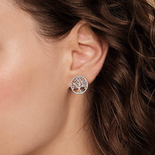 Tree of Life Ear Studs 925 Sterling Silver inlaid with Stones Mother's Day Gift_3
