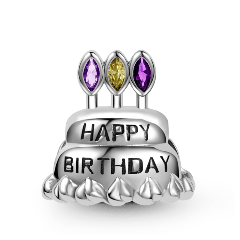 Birthday Cake Charm Bead 925 Sterling Silver Inlaid with Colorful Stones_1