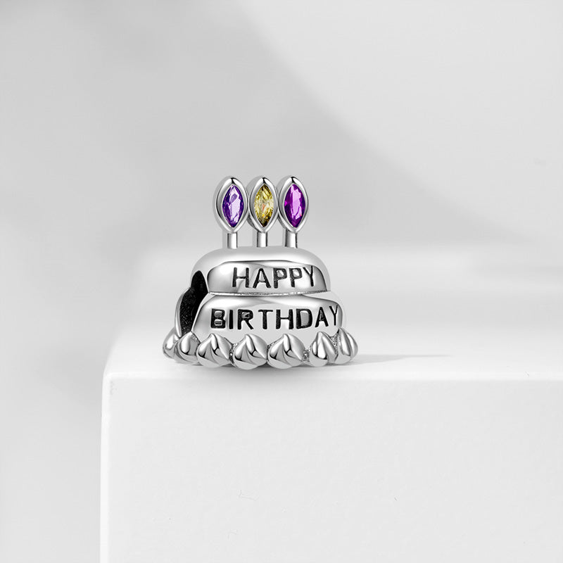 Birthday Cake Charm Bead 925 Sterling Silver Inlaid with Colorful Stones_2