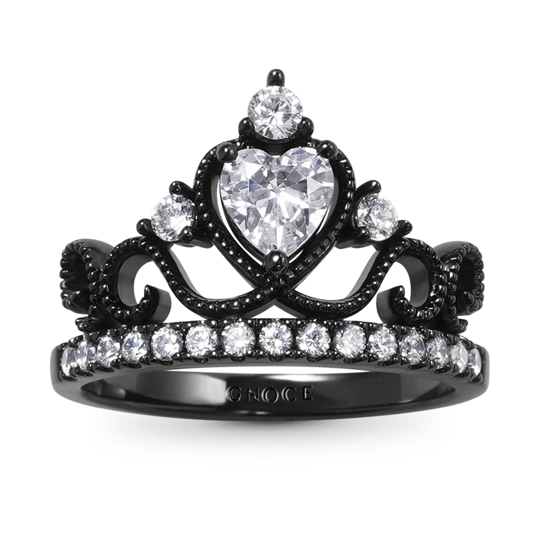 Black Crown Fashion Ring 925 Sterling Silver Inlaid with Clear Crystal Zircons_1