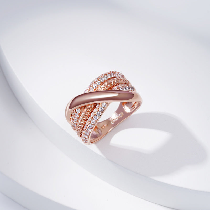 Intertwined Band Ring 925 Sterling Silver 18K Rose Gold Plated Pave CZ Gemstones_2