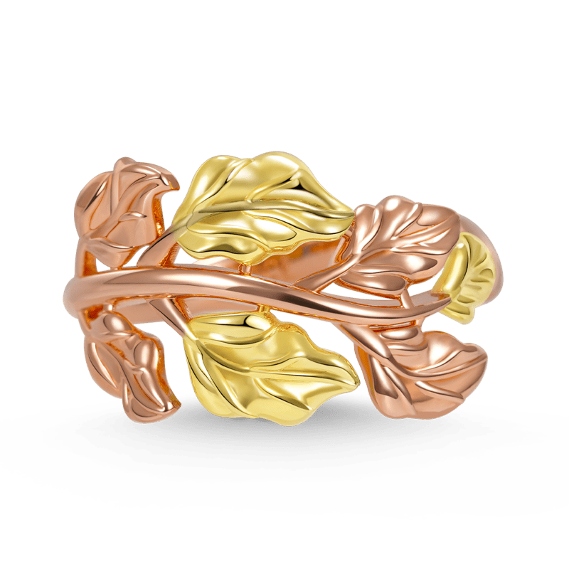 Brilliant Leaf Ring 925 Sterling Silver 18K Gold & Rose Gold Two Tone Plated_1