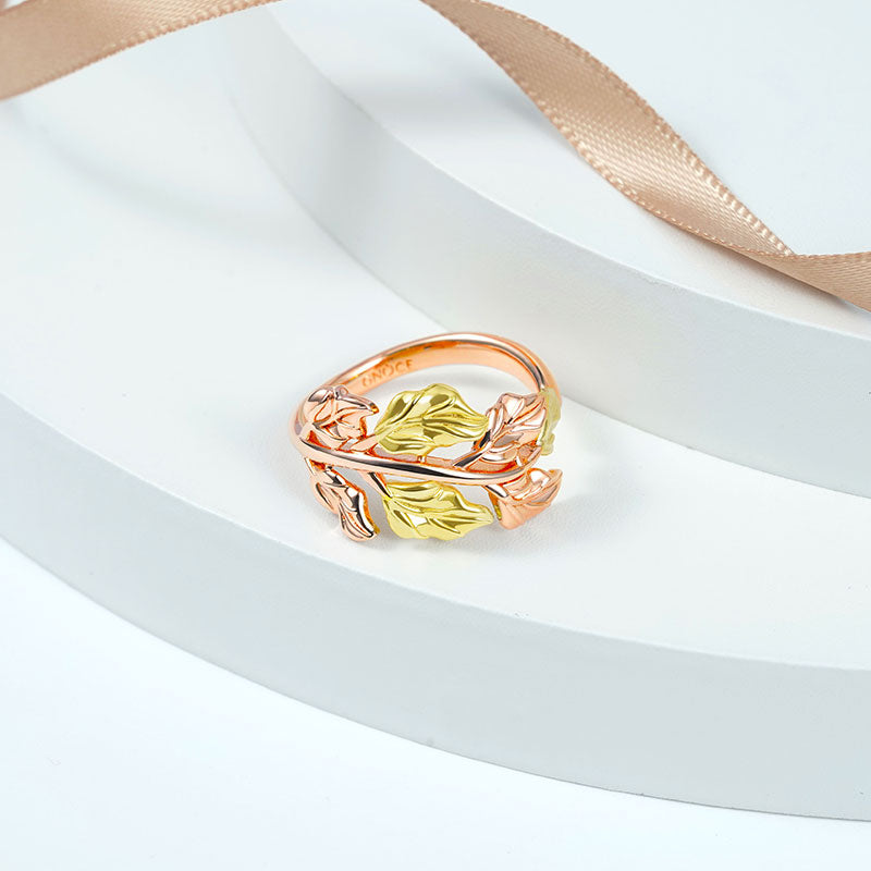 Brilliant Leaf Ring 925 Sterling Silver 18K Gold & Rose Gold Two Tone Plated_2