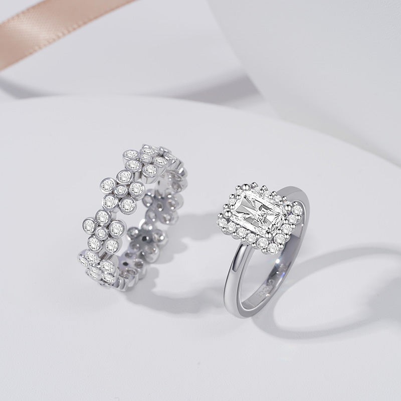 Rectangle Cut & Snowflake Shimmering Ring Set 925 Sterling Silver_2