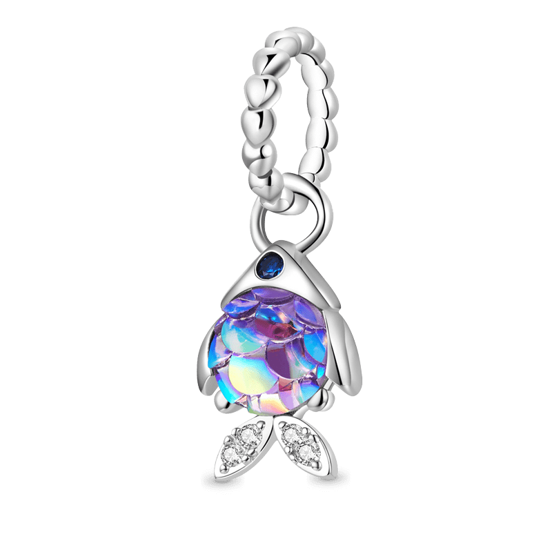 Cheerful Fish Pendant Dangle Charm 925 Sterling Silver with Glitter Resin & Clear Gemstones_1