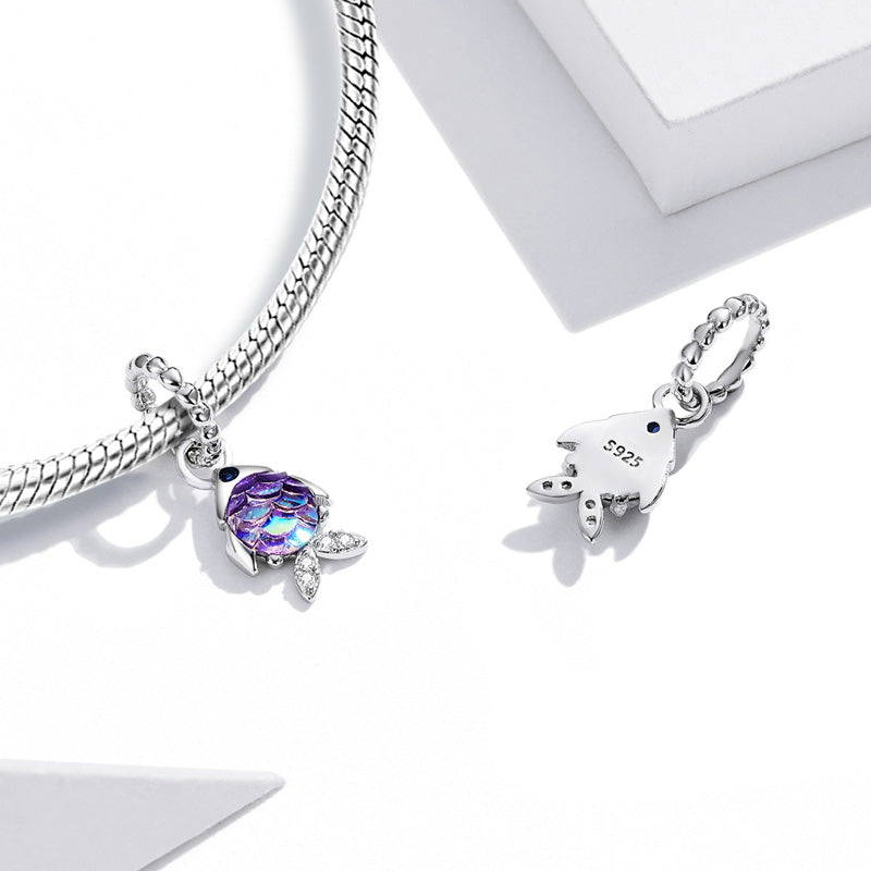 Cheerful Fish Pendant Dangle Charm 925 Sterling Silver with Glitter Resin & Clear Gemstones_2