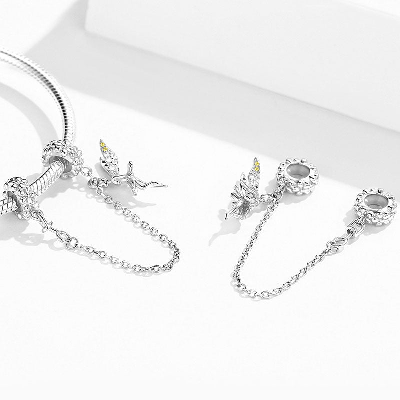Flower Fairy Safety Chain 925 Sterling Silver Inlaid with Clear Gemstones_2