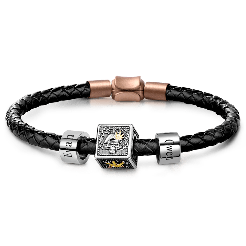 Smoking Skull Vintage Bead & Customized Classic Beads S925 Sterling Silver with Gift Copper Black Leather Men's Bracelet Jewelry for Men_1