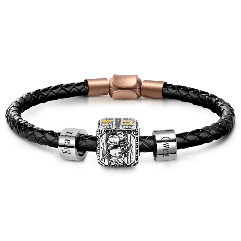 Hell's Gate Vintage Bead & Customized Classic Beads S925 Sterling Silver with Gift Copper Black Leather Men's Bracelet Jewelry for Men_1