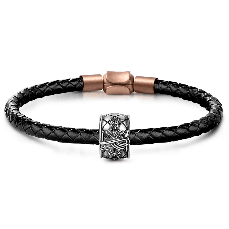 "Luck" Dice & King Men's Vintage Bead S925 Sterling Silver with Gift Copper Black Leather Men's Bracelet Jewelry for Men_1