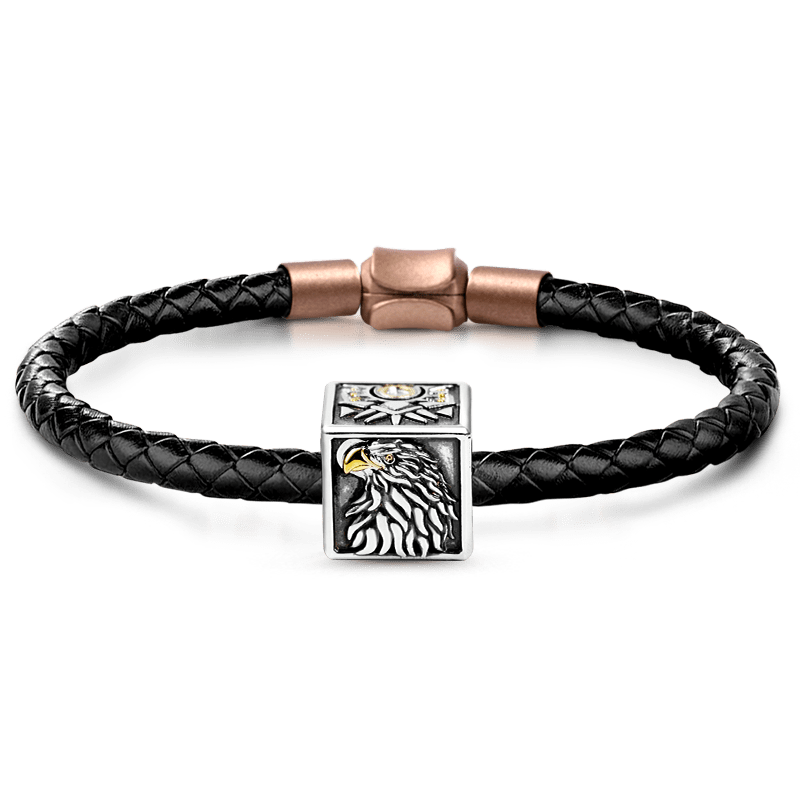 Eagle Men's Vintage Bead S925 Sterling Silver with Gift Copper Black Leather Men's Bracelet Jewelry for Men_1