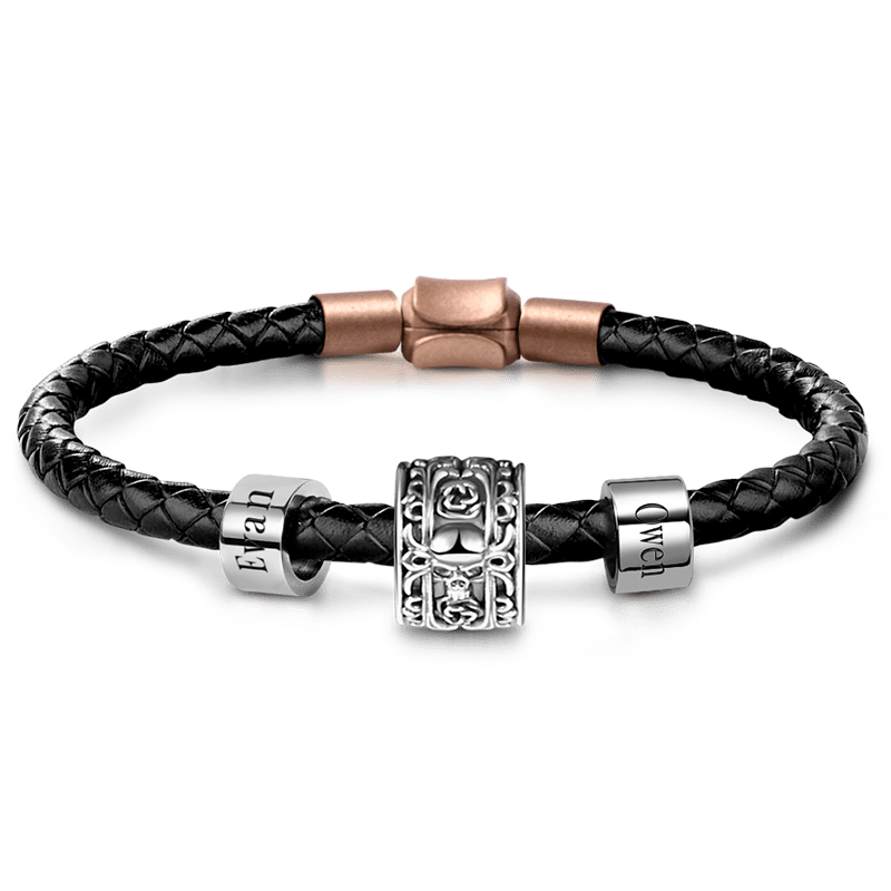 Skull & Rose Vintage Bead & Customized Classic Beads S925 Sterling Silver with Gift Copper Black Leather Men's Bracelet Jewelry for Men_1