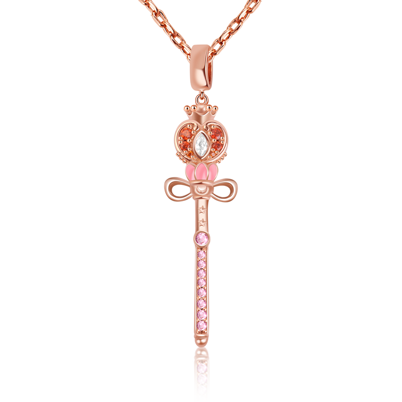 Gnoce "Triumph over Evil" Sailor Moon Wand Necklace Sterling Silver 18k Rose Gold Plated Adjustable Chain_1