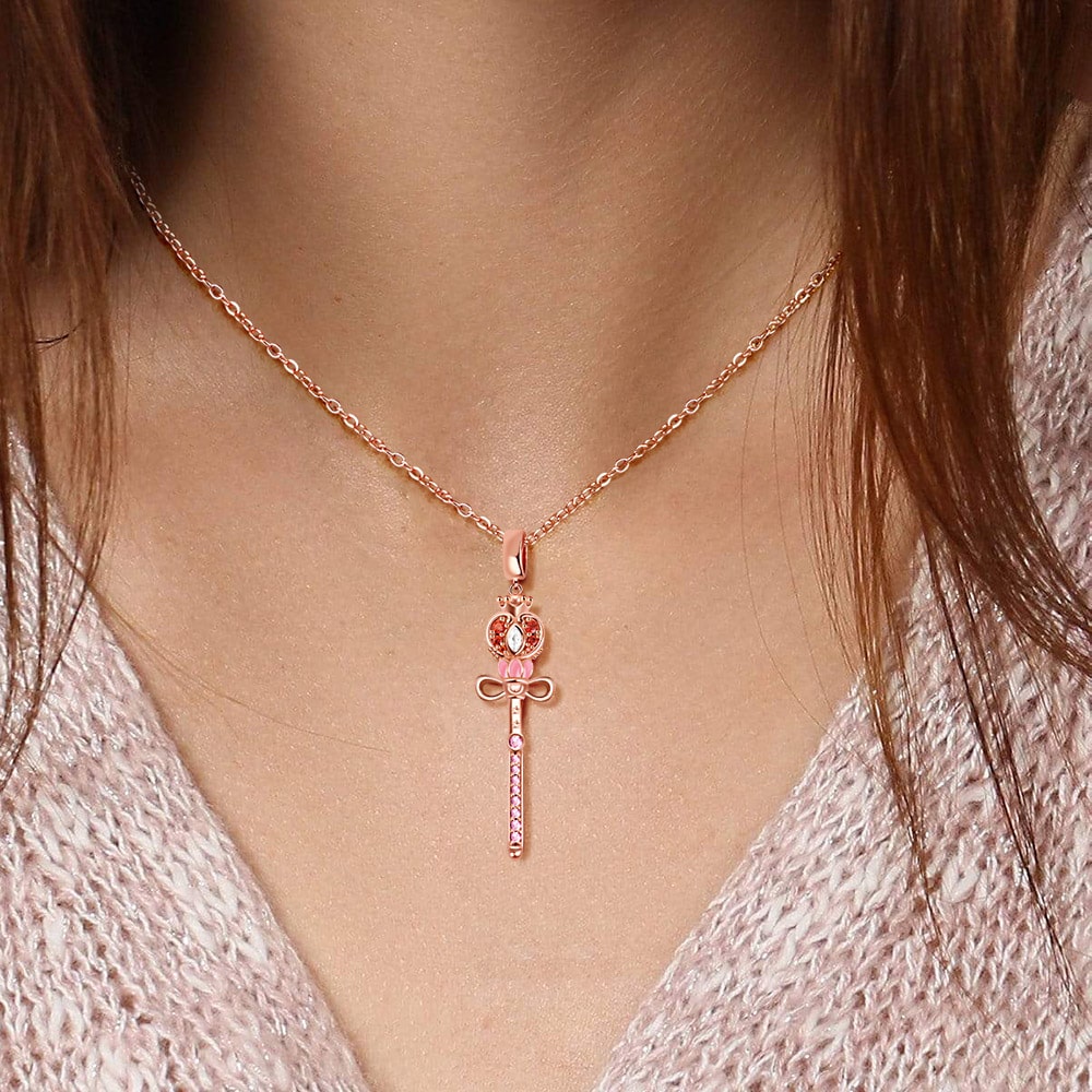 Gnoce "Triumph over Evil"  Sailor Moon Wand Necklace Sterling Silver 18k Rose Gold Plated Adjustable Chain_3