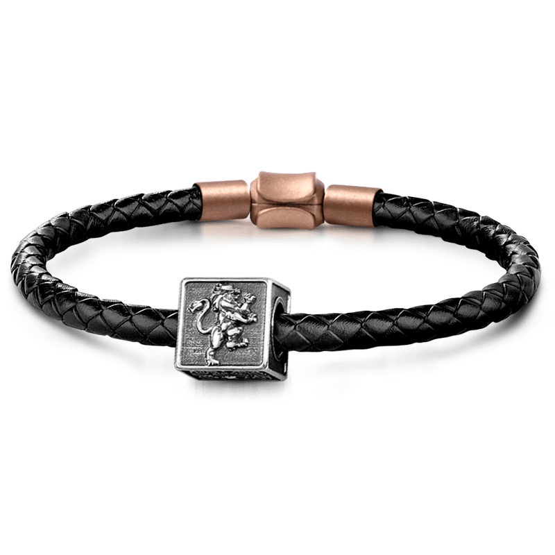 Male Lion Men's Vintage Bead S925 Sterling Silver with Gift Copper Black Leather Men's Bracelet Jewelry for Men_1
