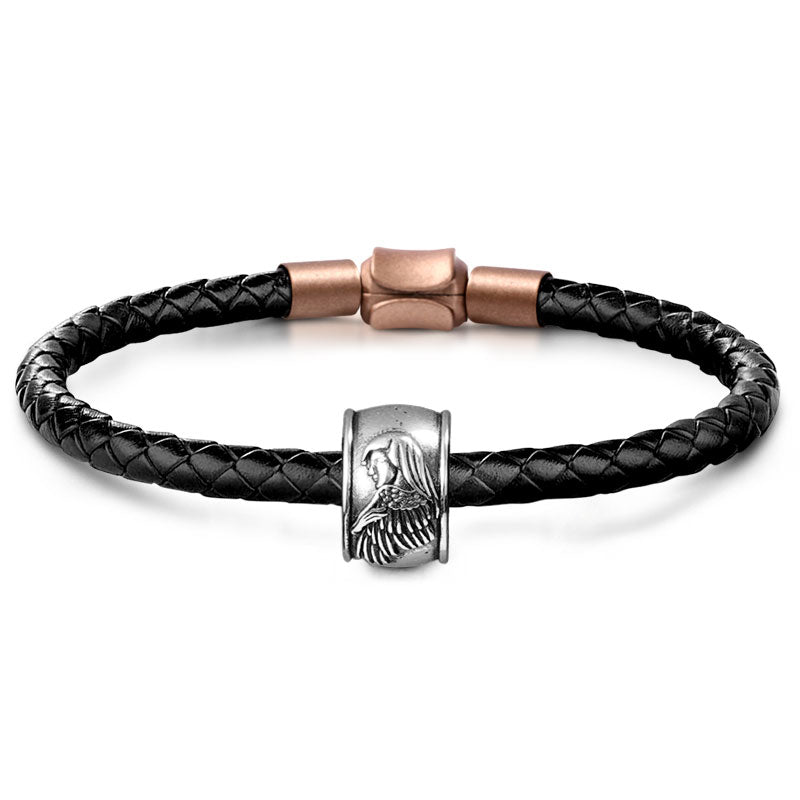Angel & Burning Heart Men's Vintage Bead S925 Sterling Silver with Gift Copper Black Leather Men's Bracelet Jewelry for Men_1