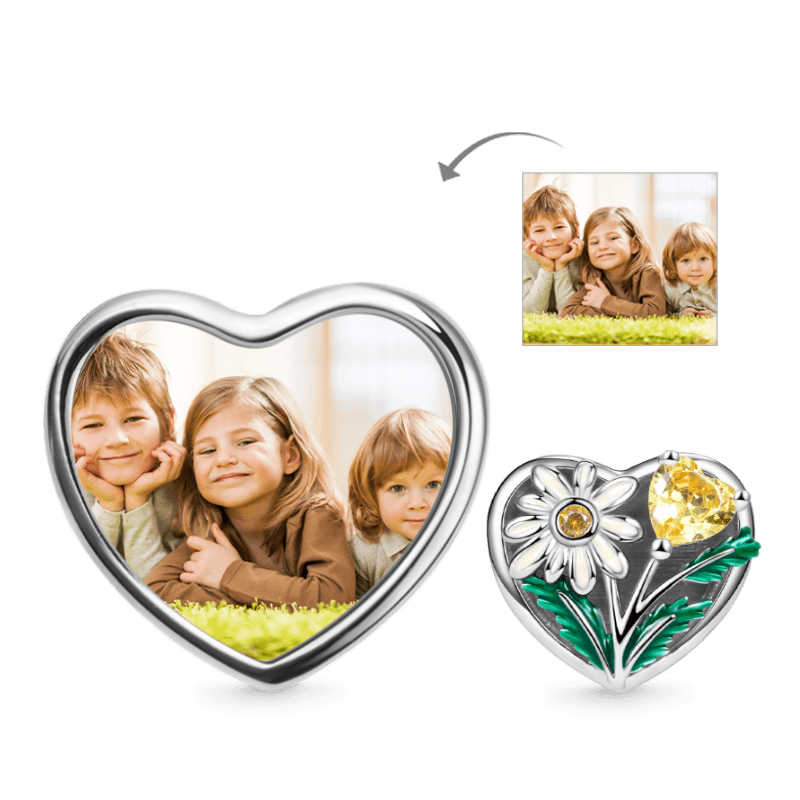 Daisy Flower Personalized Photo Charm Bead 925 Sterling Silver_1