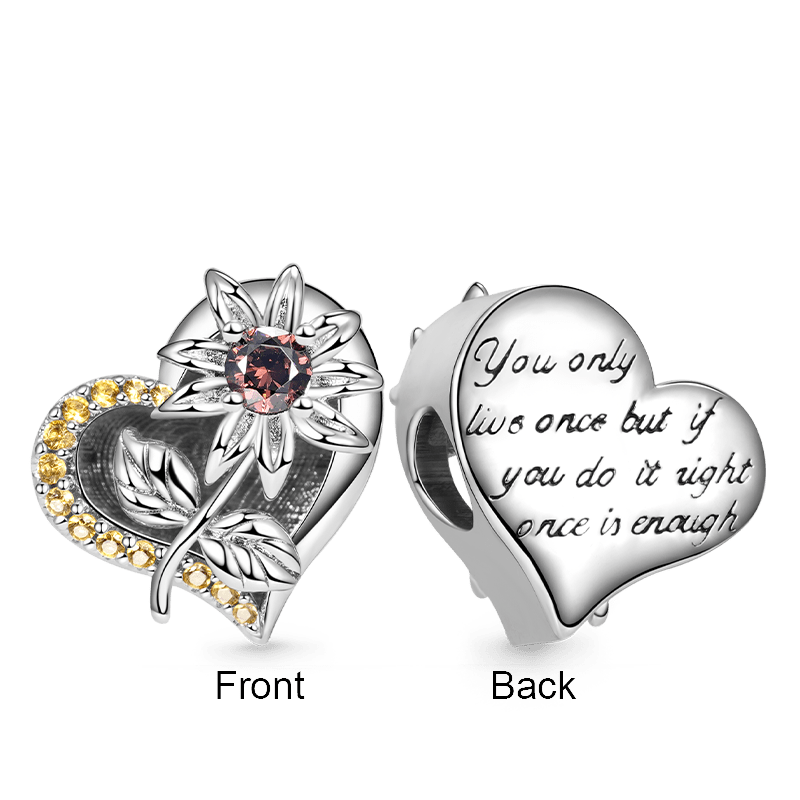 Sun Flower Charm Bead 925 Sterling Silver Back with Engravings_2