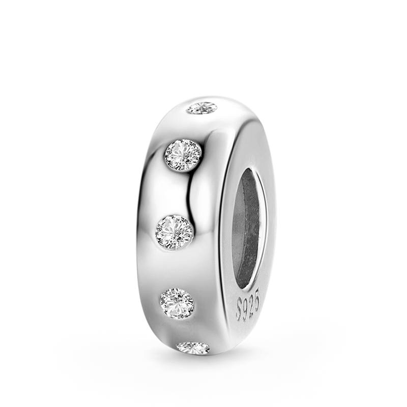 Gnoce Sparkling Stopper for Charm Bracelets 925 Sterling Silver Inlaid with Clear Gemstones_1