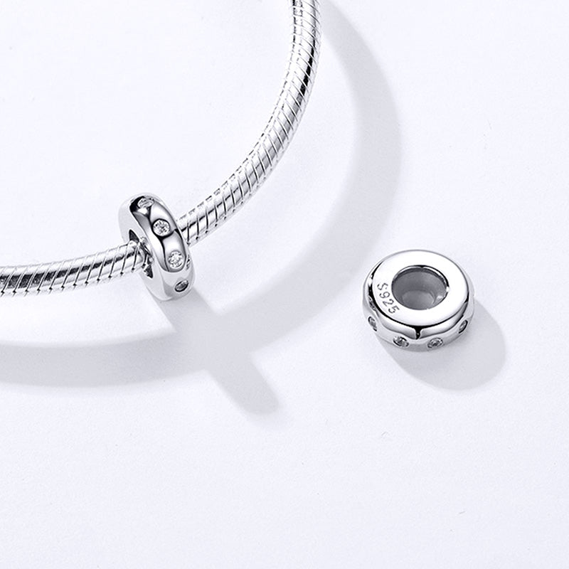 Gnoce Sparkling Stopper for Charm Bracelets 925 Sterling Silver Inlaid with Clear Gemstones_2
