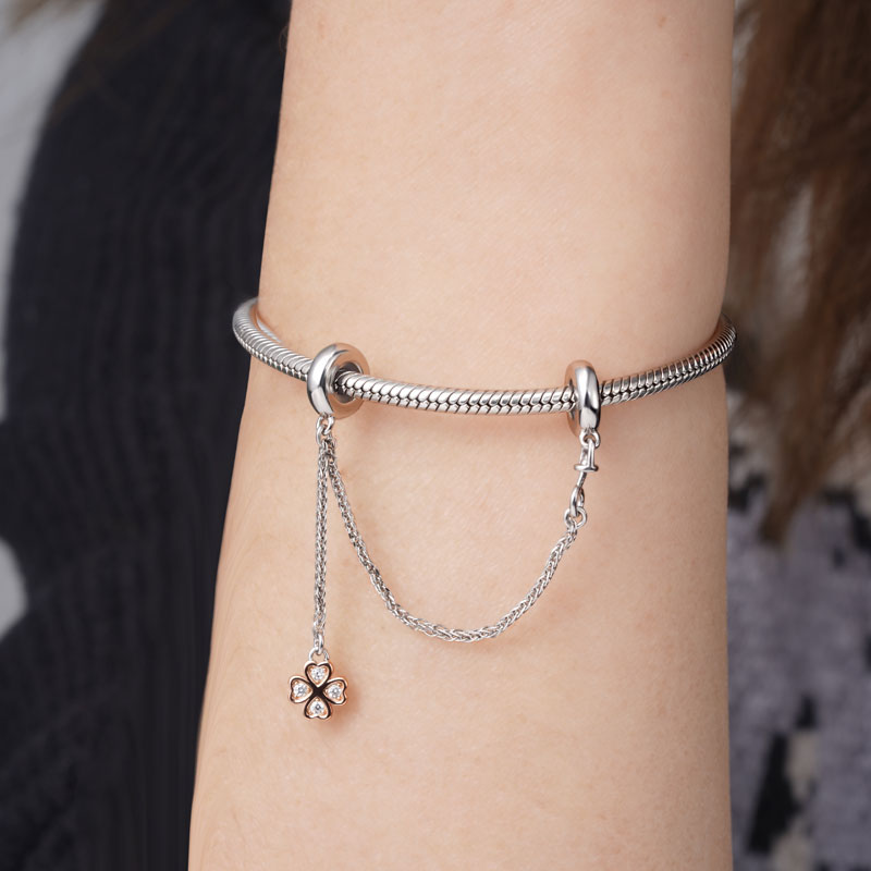 Four-leaf Clover Safety Chain 925 Sterling Silver 18K Rose Gold Plated_3