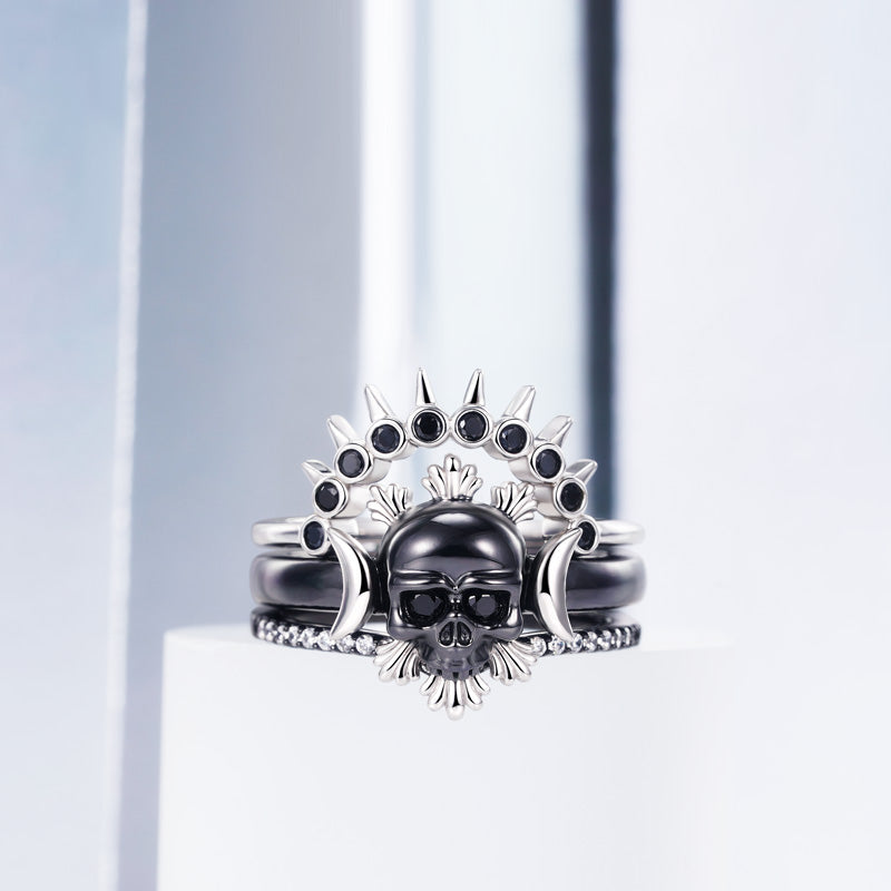 Gnoce "Endless Love" Skull Style Stackable Ring 925 Sterling Silver Black Plated_3