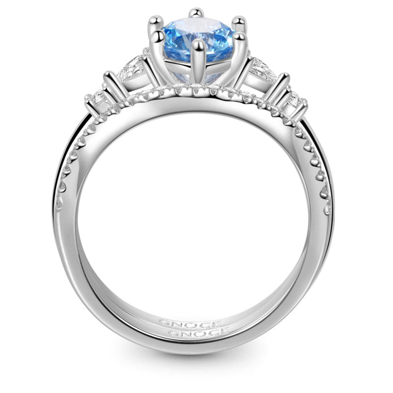 Wishbone Stacking Blue Round-cut Ring Set 925 Sterling Silver_2