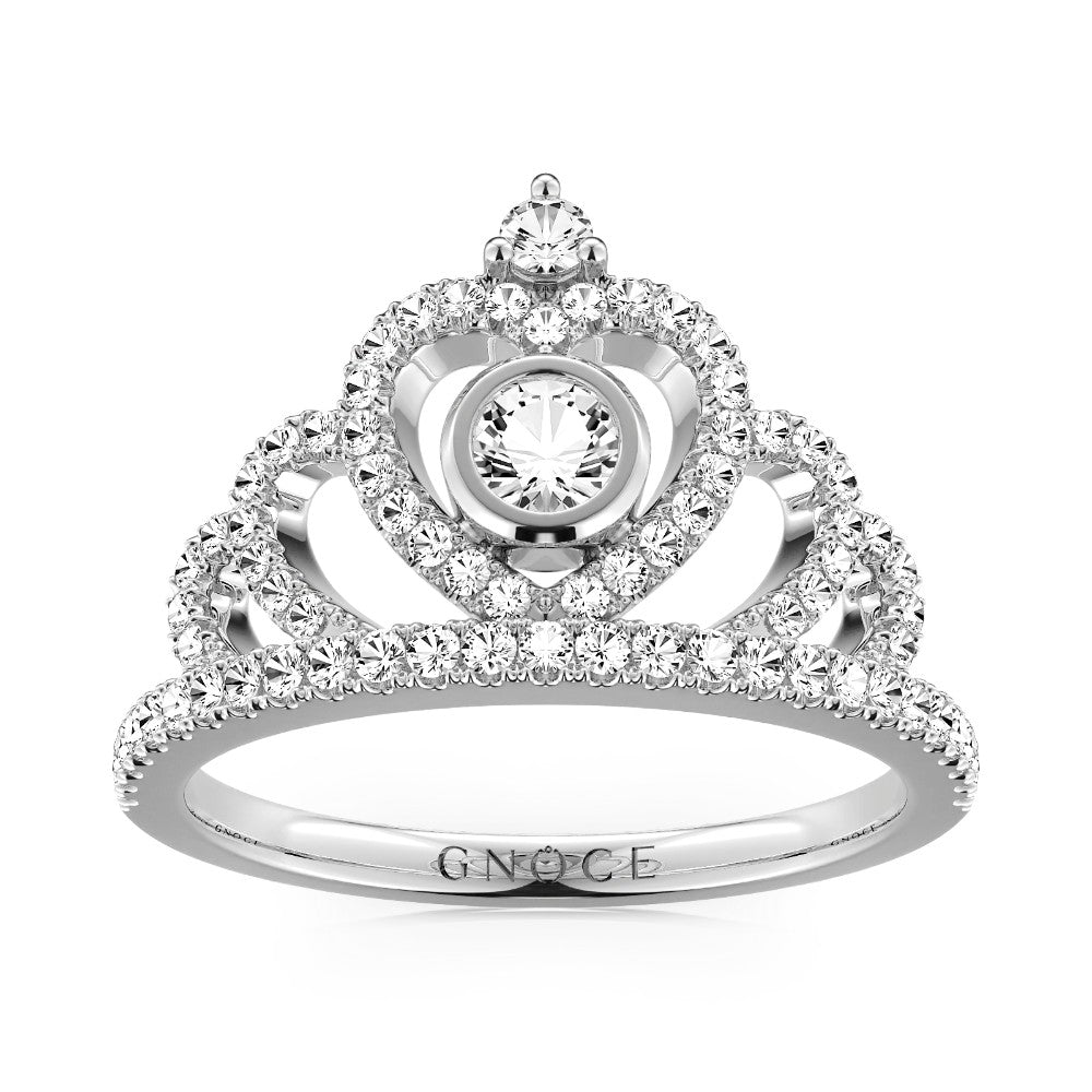 Graceful Queen Crown Ring 925 Sterling Silver Inlaid with Clear Gemstones_1